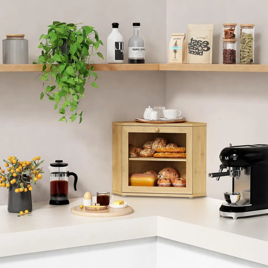 2-Tier Bamboo Corner Bread Box
