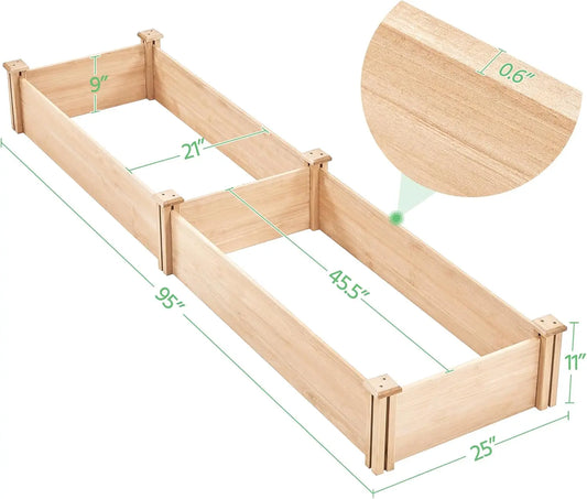 8x2ft Natural Wood Divisible Raised Garden Bed