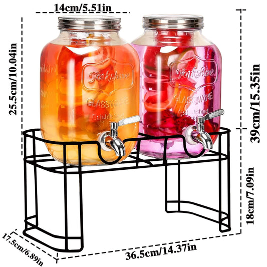 Drink Dispenser Two, 1 Gallon Glass with Stand and Stainless-Steel Faucet