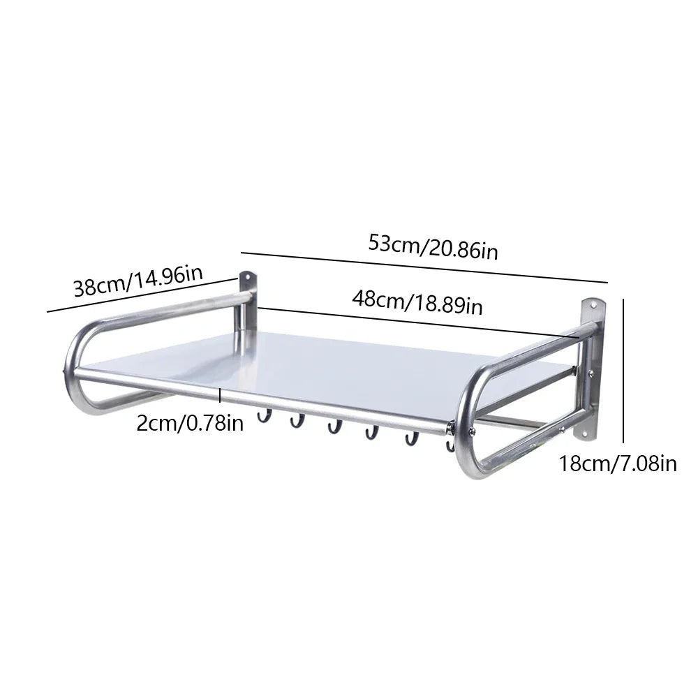 Wall-Mounted Kitchen Shelf with Utensil Hooks