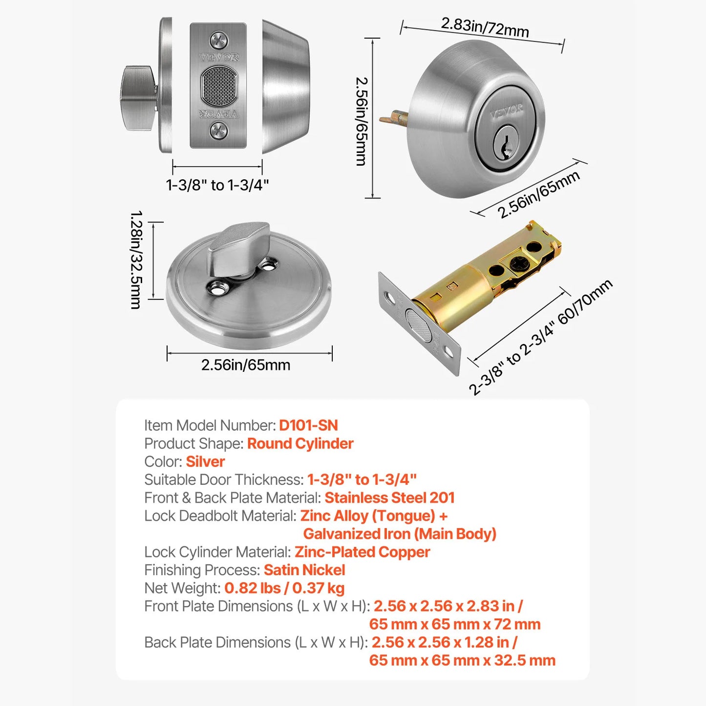 Deadbolt Lock Square Single Cylinder
