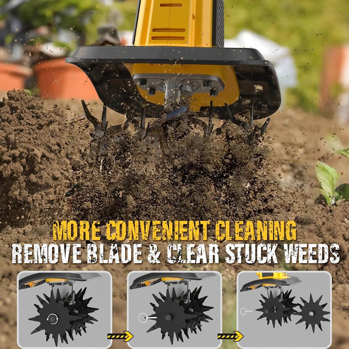 Cordless 20V Electric Garden Tiller, 9-Inch Wide with Battery