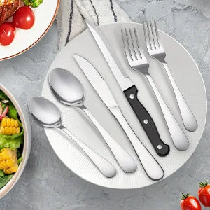 24 pcs Stainless Steel Flatware Set with Steak Knives