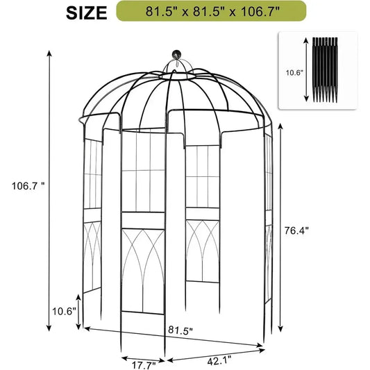 Sturdy Metal Garden Arch Arbor, Pavilion Trellis, Birdcage Gazebo