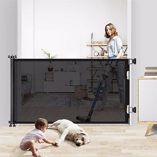 Retractable Baby/ Pet Gate, 34in Extra Tall and 71" Wide with Auto-Lock