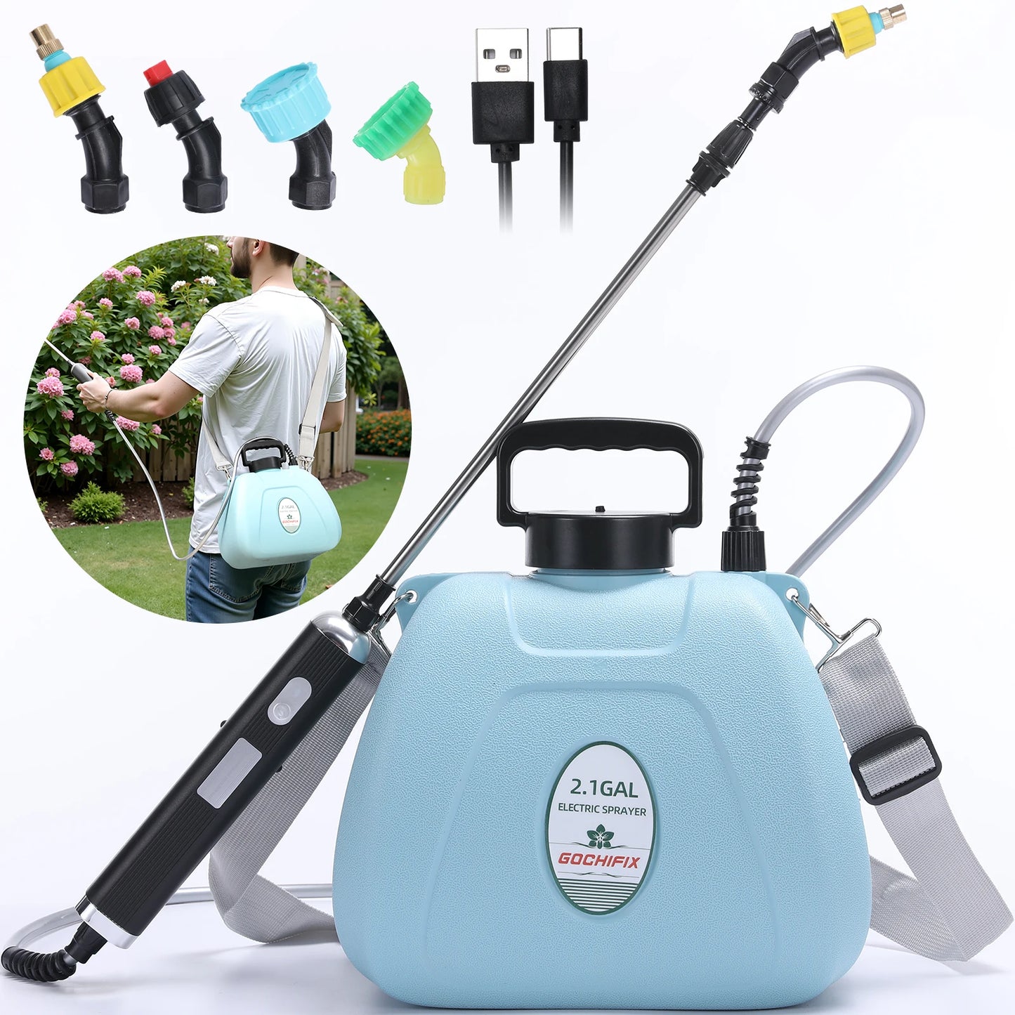 2.1 Gallon Electric Garden Sprayer with Adjustable Shoulder Strap