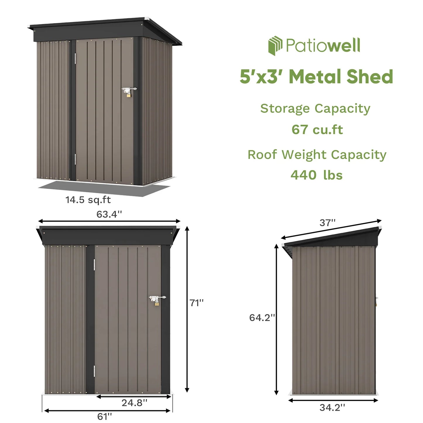 5x3 FT Outdoor Lockable Waterproof Storage Shed