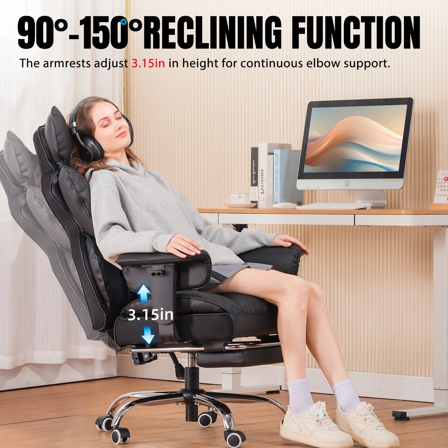 Leather Office Chair with Footrest