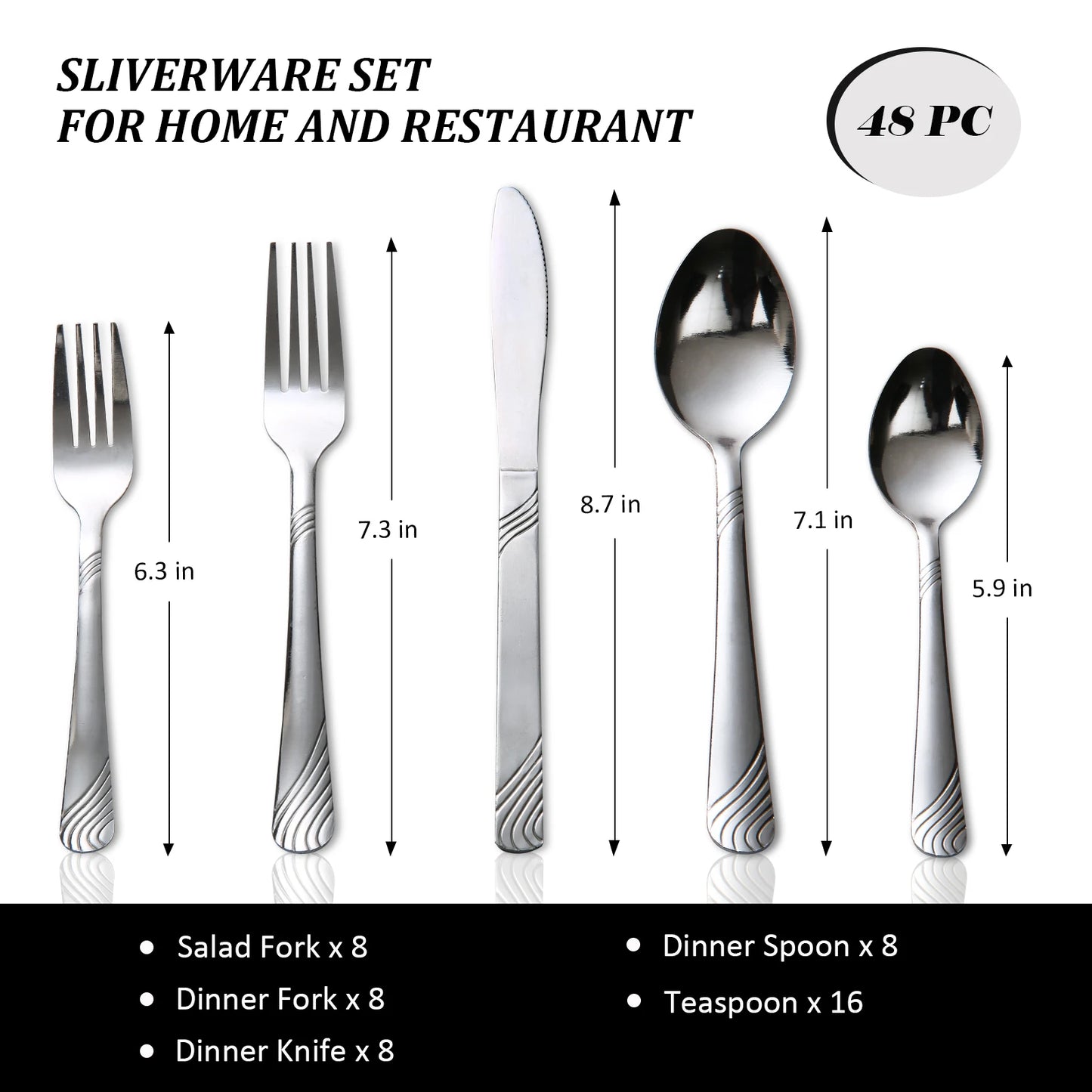 48 Pcs Cutlery Set Service For 8 Stainless Steel