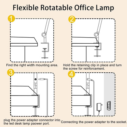 Clamp on LED Desk Lamp 3 light sources