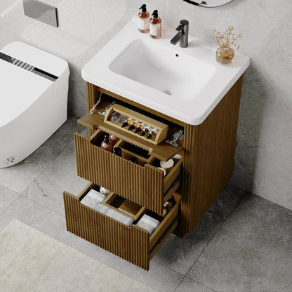 Fluted Bathroom Vanity /24" Sink Combo, Cabinet 3 Drawers