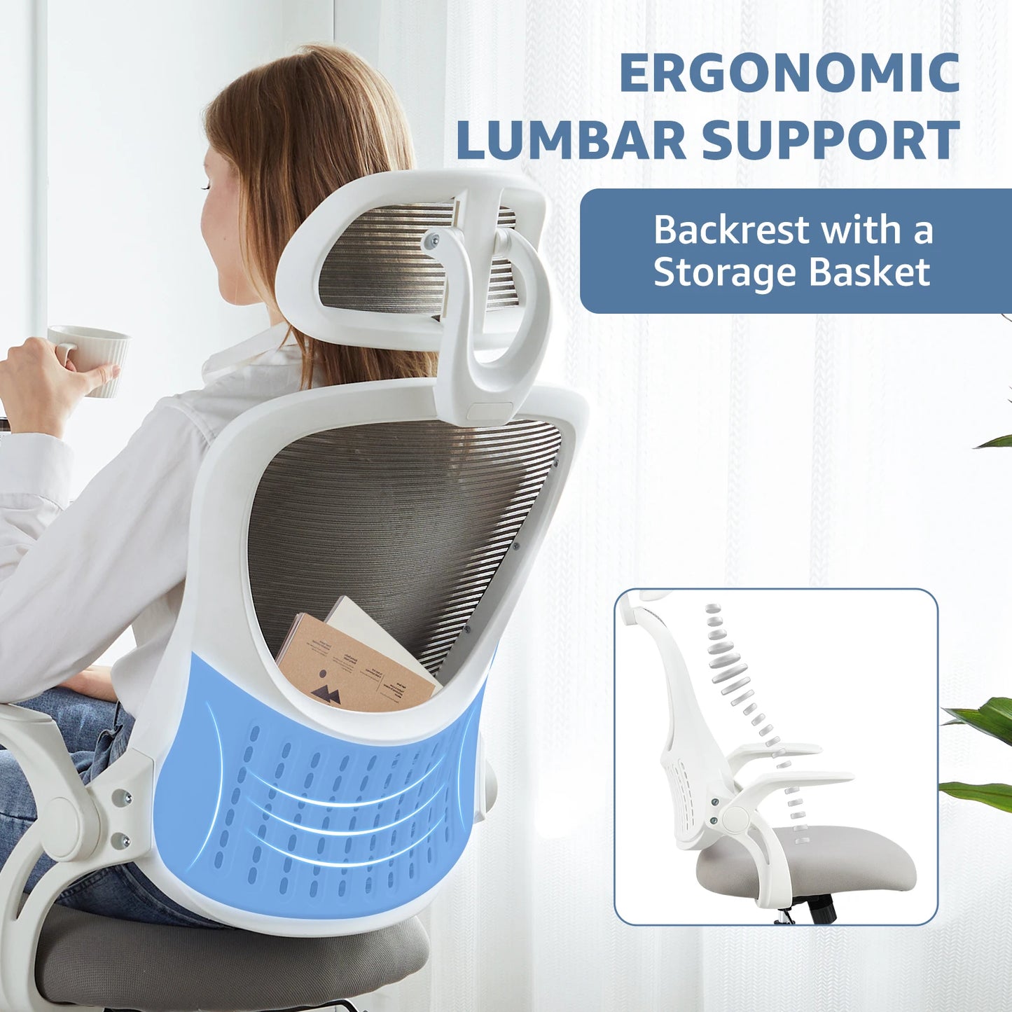 Mesh Desk Chair Flip-up Arms