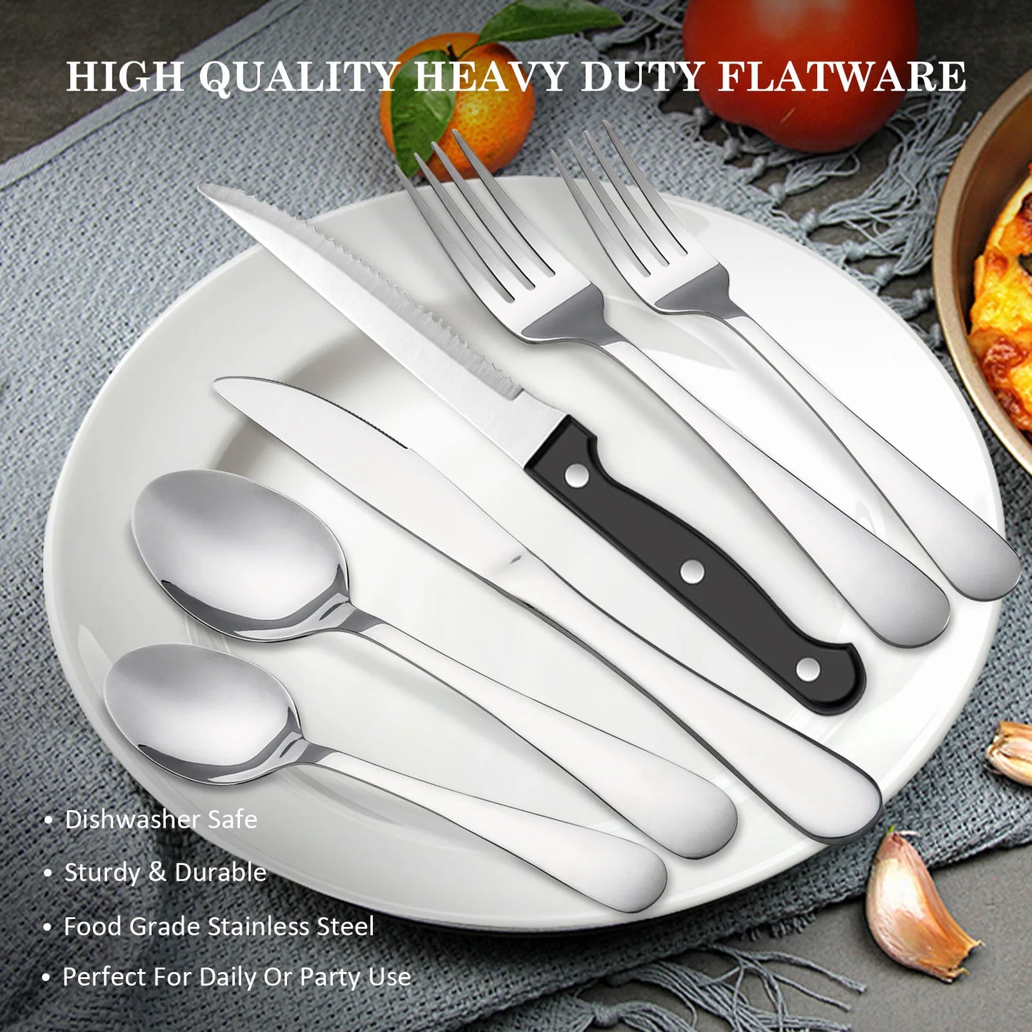 24 pcs Stainless Steel Flatware Set with Steak Knives