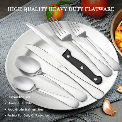 24 pcs Stainless Steel Flatware Set with Steak Knives