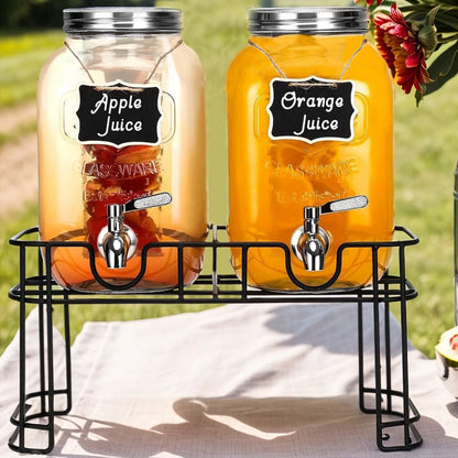 Drink Dispenser Two, 1 Gallon Glass with Stand and Stainless-Steel Faucet