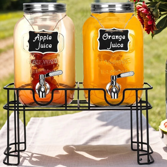 Drink Dispenser Two, 1 Gallon Glass with Stand and Stainless-Steel Faucet
