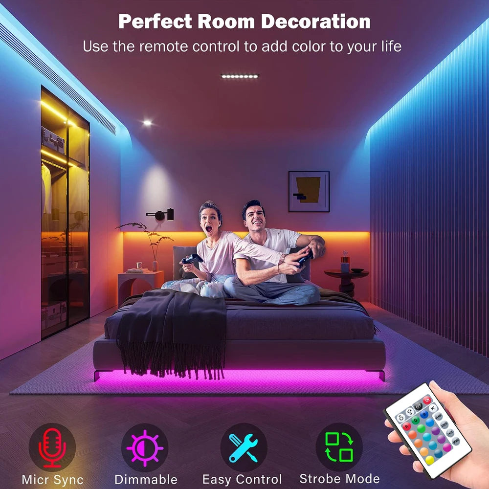 Color Changing LED Strip Lights with Music Syncing option.
