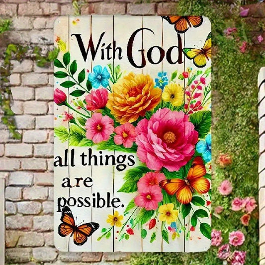 Flat Vintage Metal Wall Decor "With God Anything is Possible"