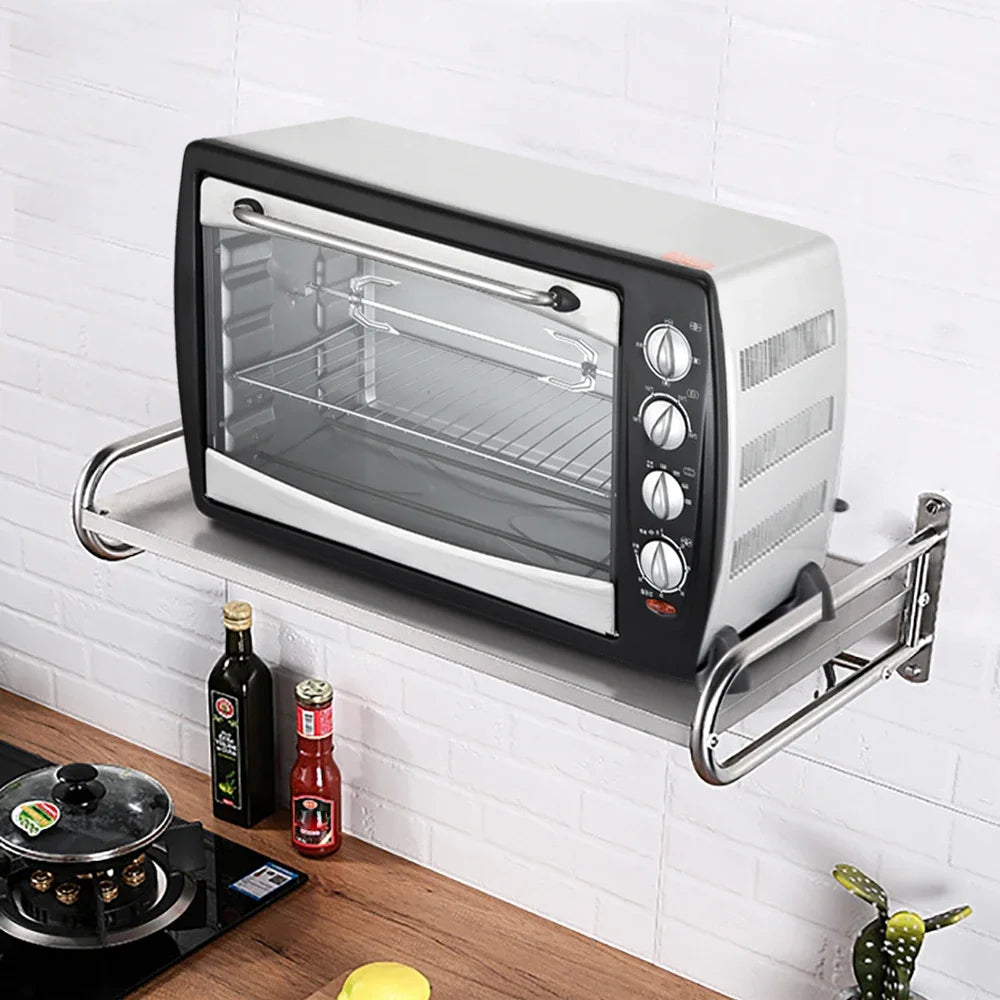 Wall-Mounted Kitchen Shelf with Utensil Hooks