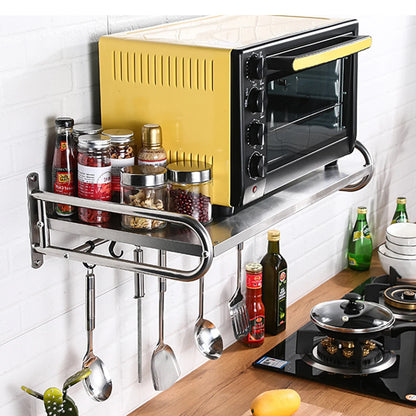 Wall-Mounted Kitchen Shelf with Utensil Hooks