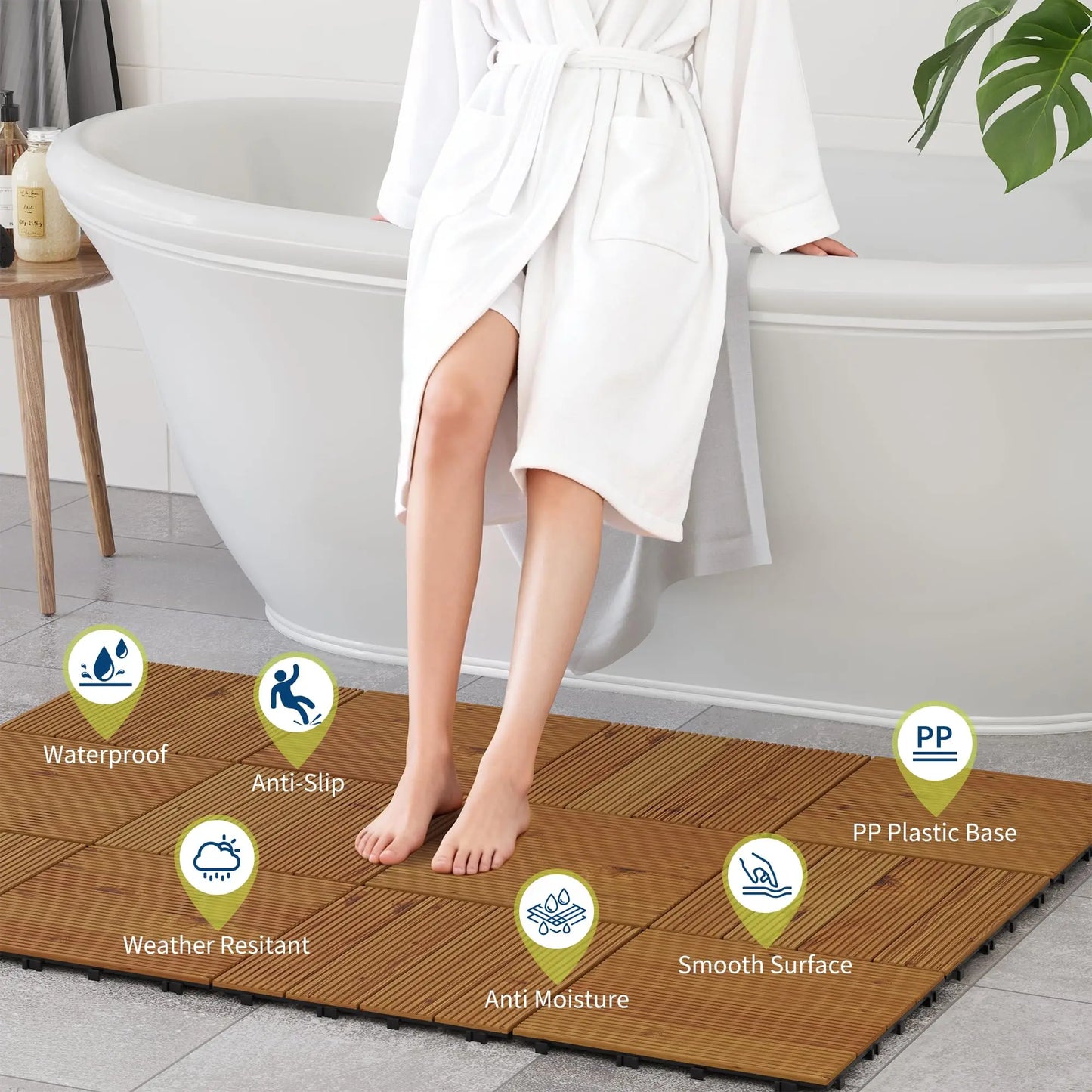 Wood Deck Tiles 12"X12" Snap Together Patio Flooring