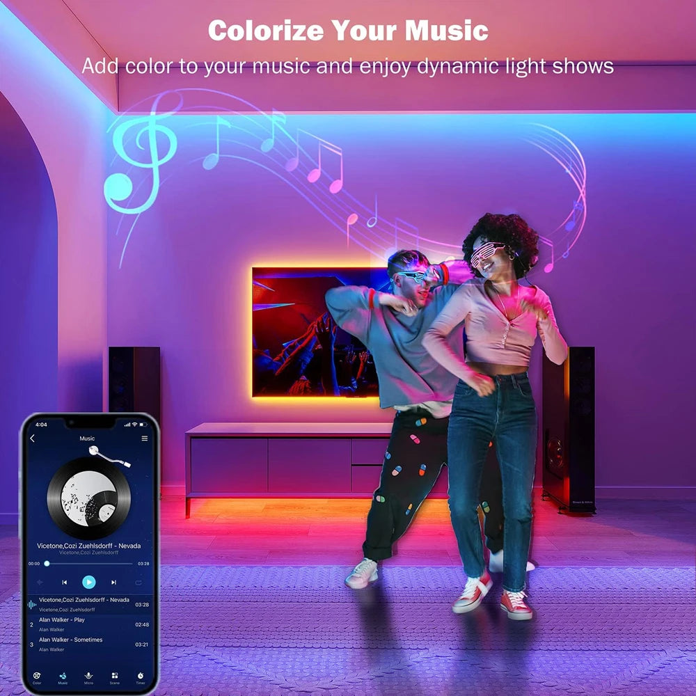 Color Changing LED Strip Lights with Music Syncing option.