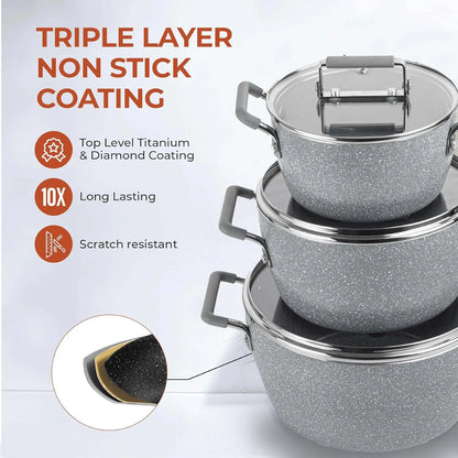 Gray Granite Coated 6-Piece Nonstick Cookware Set