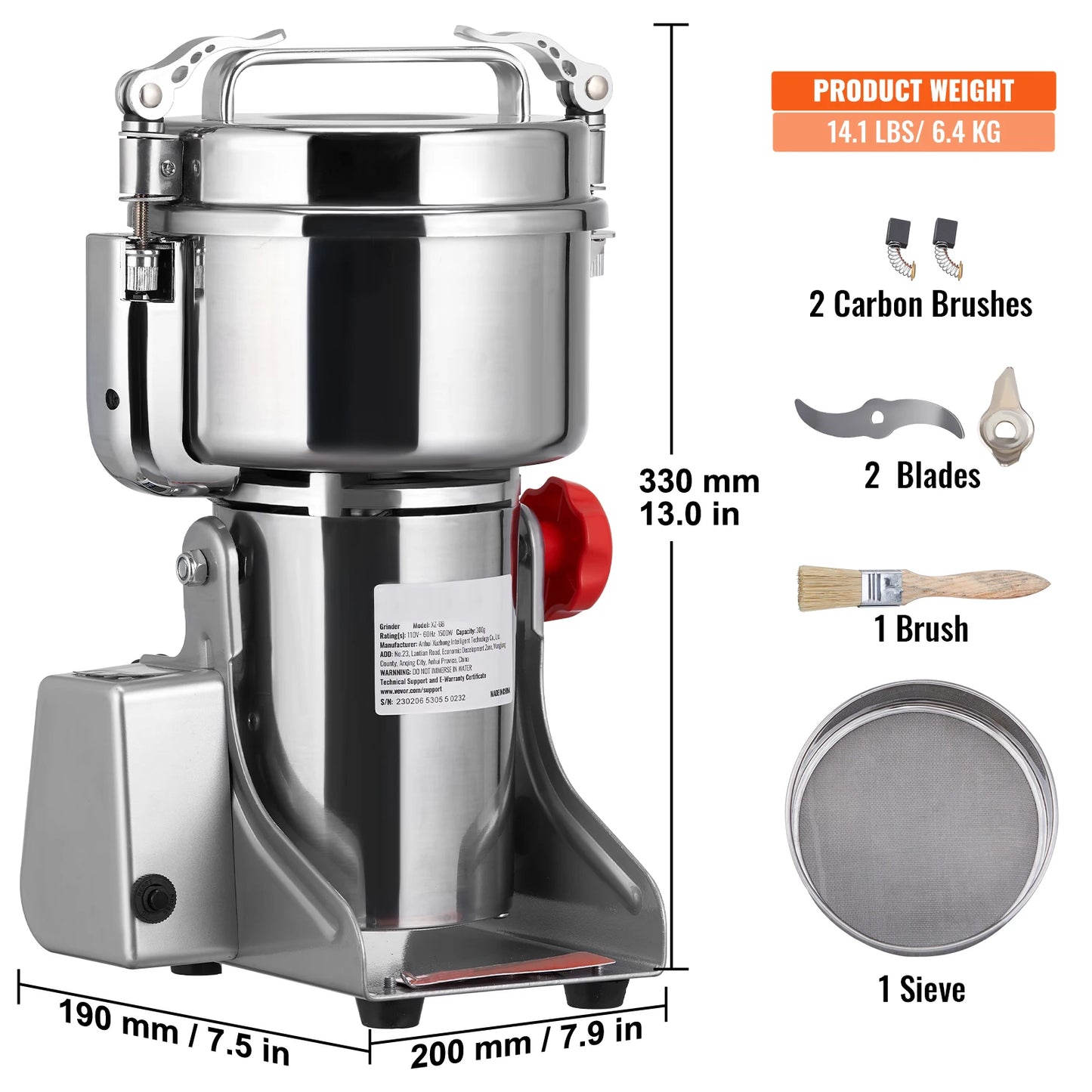 150-2500g Electric Mill Grinder for Spices, Coffee and Corn