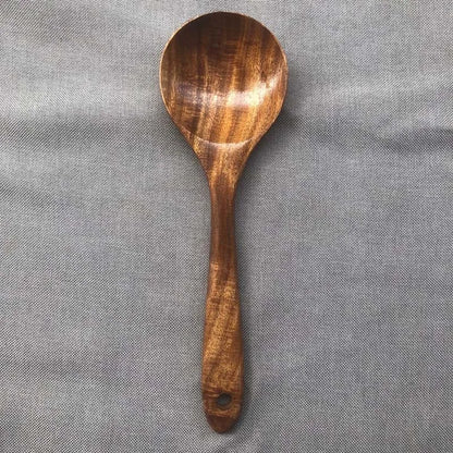 5pcs Wooden Utensil Set with Hanging Holes, for Scratch Free Cooking