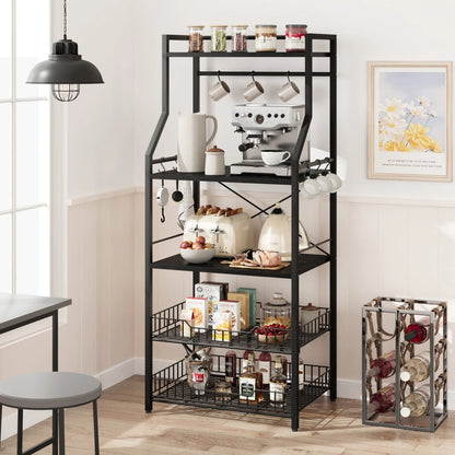 Bakers Rack with Large Wire Basket