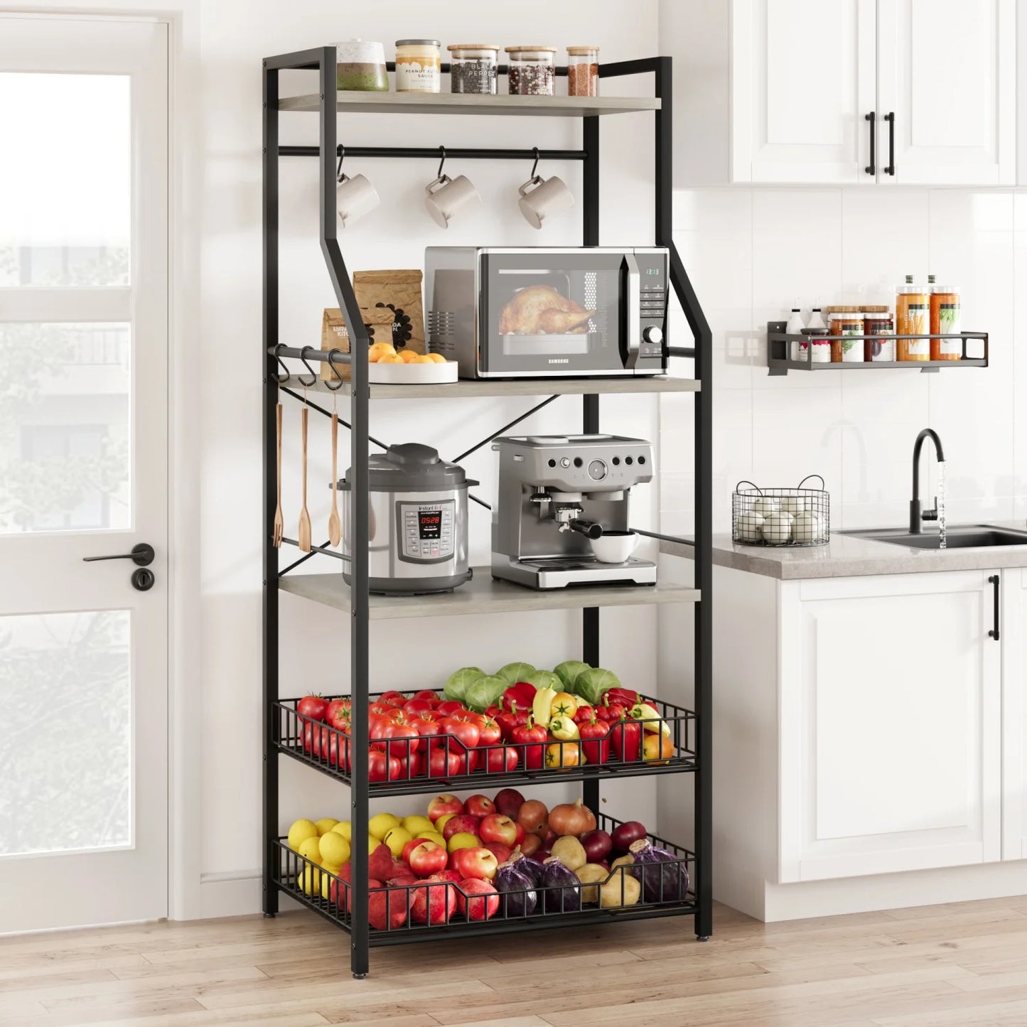 Bakers Rack with Large Wire Basket