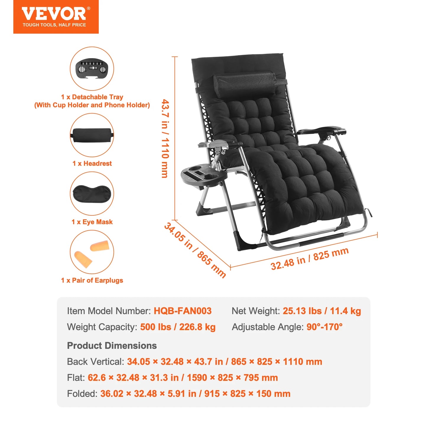Zero Gravity Chair with Cushion Footrest and Cupholder