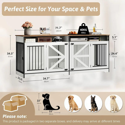 TV Stand or End Table 72" Double Dog Crate Furniture with Barn Doors
