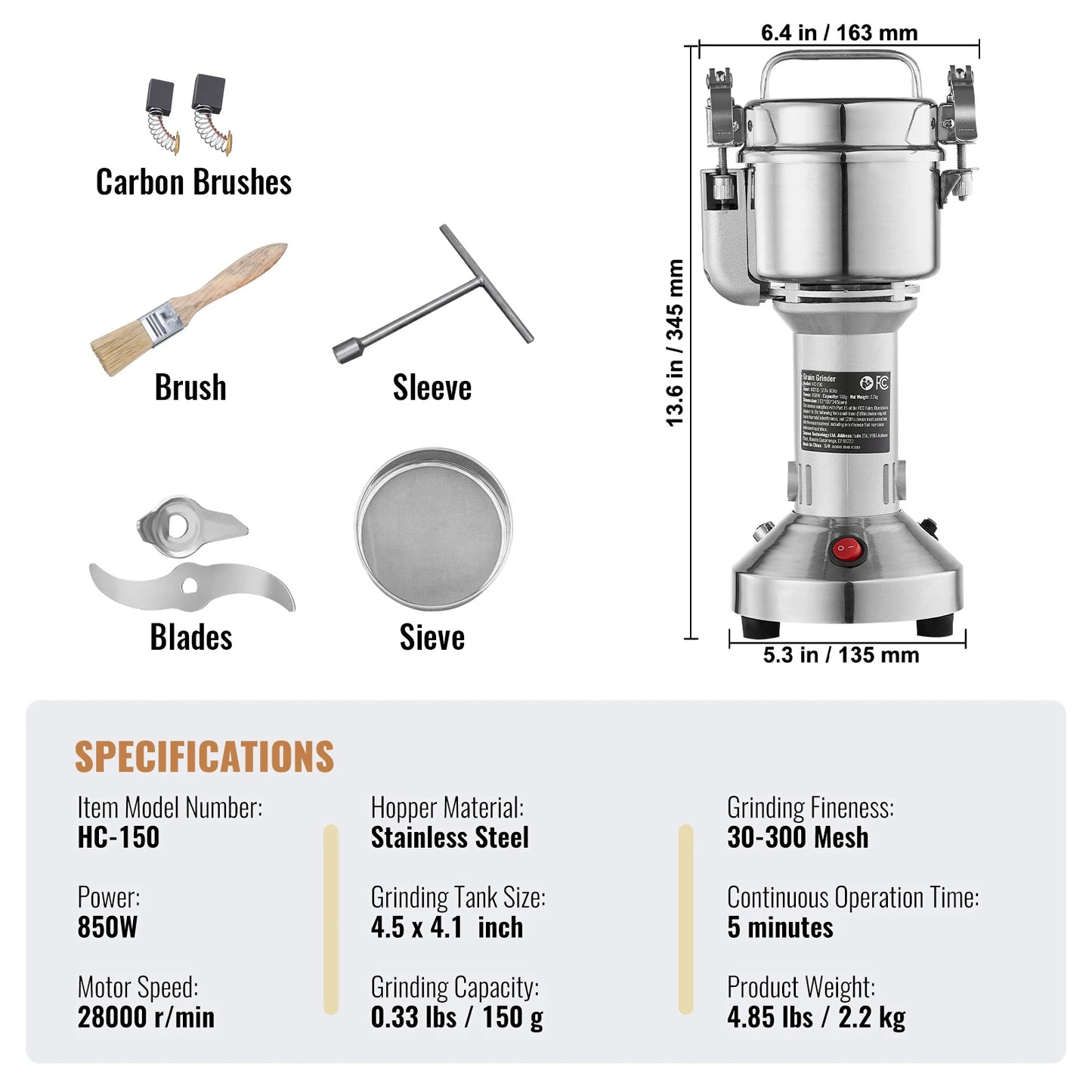 150-2500g Electric Mill Grinder for Spices, Coffee and Corn