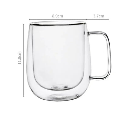 Heat Resistant, Double Wall Glass Coffee Cup with Handle, In Three Sizes