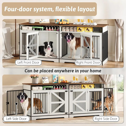 TV Stand or End Table 72" Double Dog Crate Furniture with Barn Doors