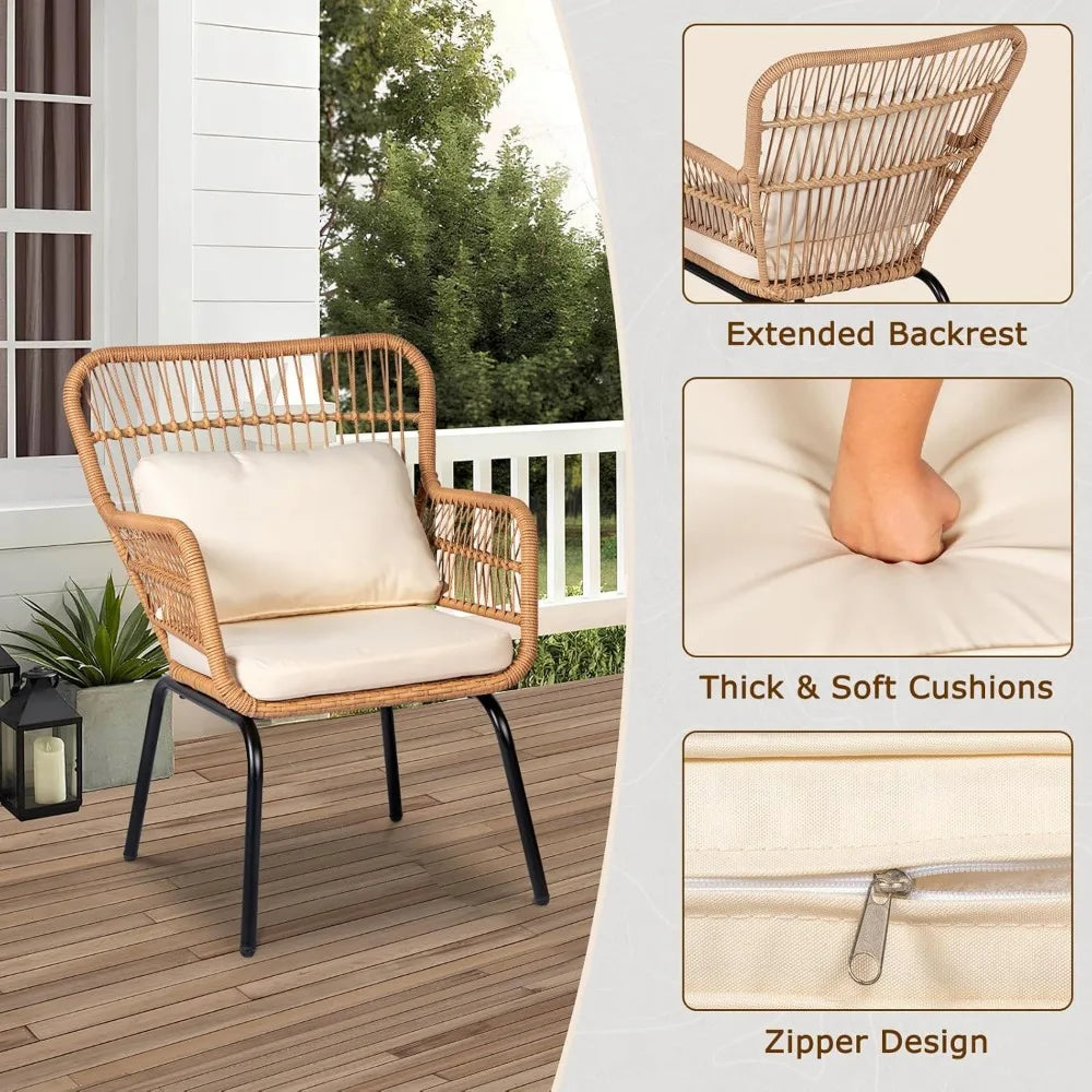 Two Large Rattan Chairs and Tempered Glass Table Set