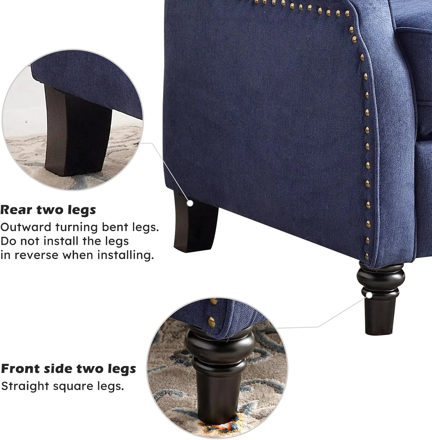 Push Back Recliner Chair Fabric with Padded Seat