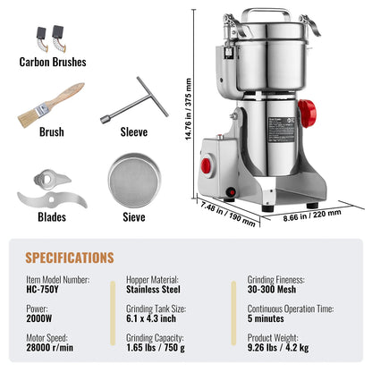 150-2500g Electric Mill Grinder for Spices, Coffee and Corn