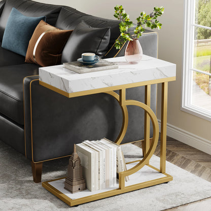 Narrow Side Table White Gold