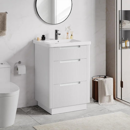 Fluted Bathroom Vanity /24" Sink Combo, Cabinet 3 Drawers