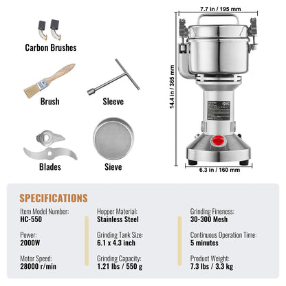 150-2500g Electric Mill Grinder for Spices, Coffee and Corn