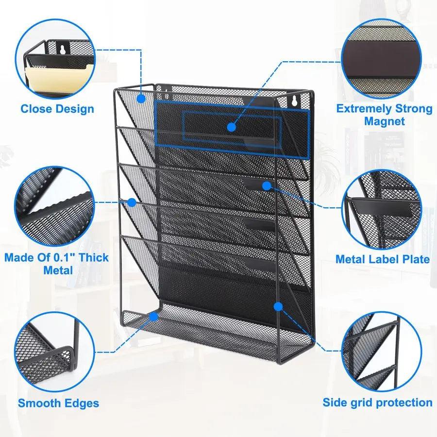 Standing or Magnetic File Organizer Mesh 6 Tier