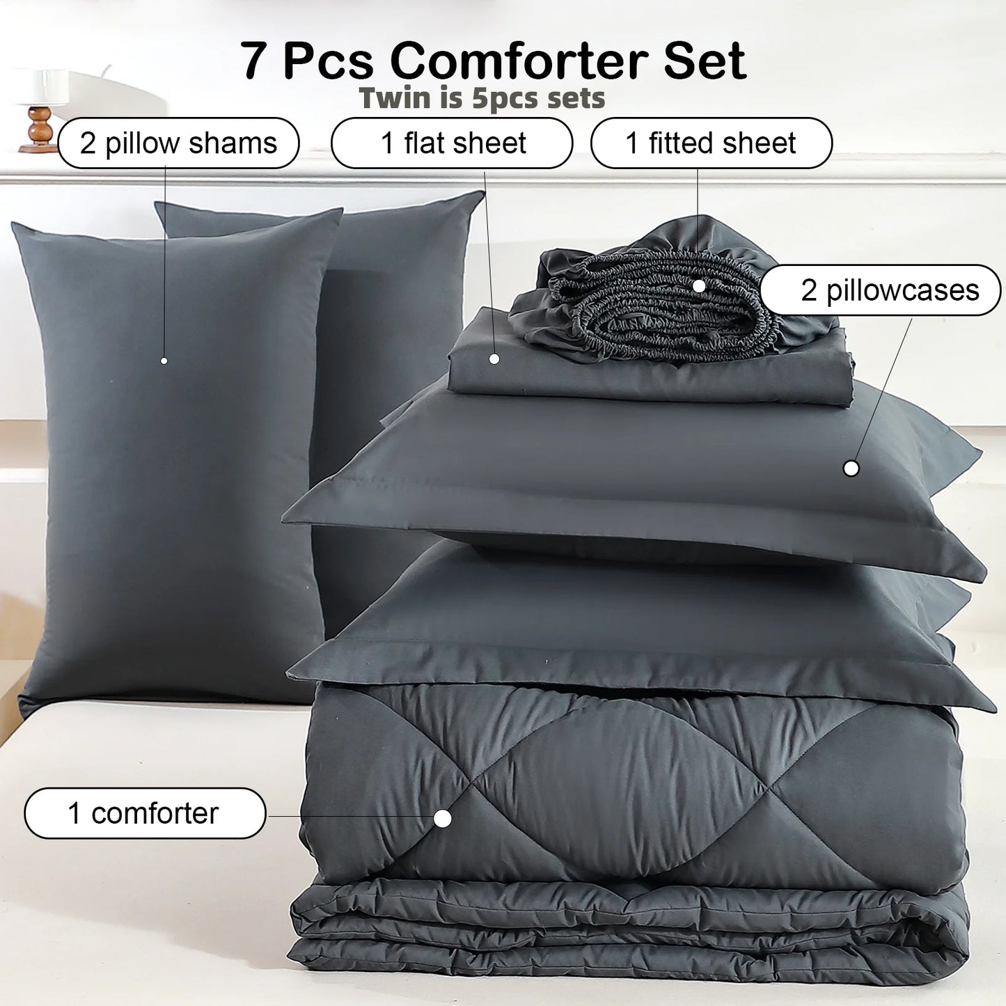 5pcs/7pcs Twin Full Queen King Bedding Sets