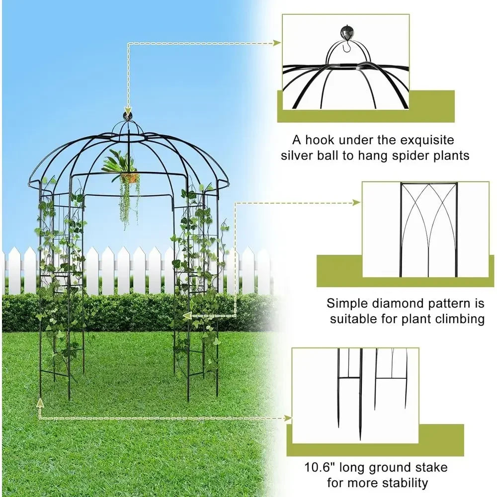 Sturdy Metal Garden Arch Arbor, Pavilion Trellis, Birdcage Gazebo