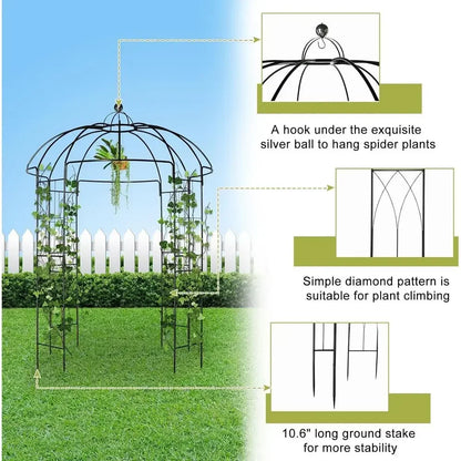 Sturdy Metal Garden Arch Arbor, Pavilion Trellis, Birdcage Gazebo