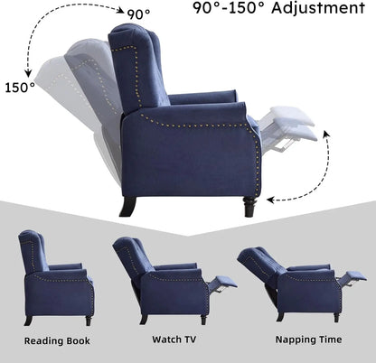 Push Back Recliner Chair Fabric with Padded Seat