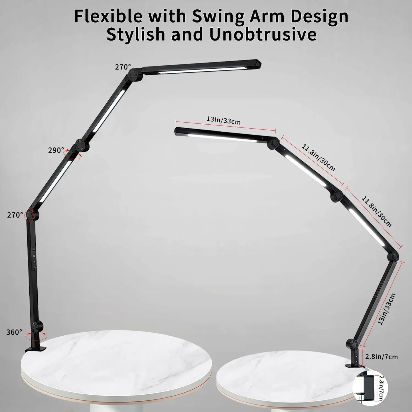 Clamp on LED Desk Lamp 3 light sources