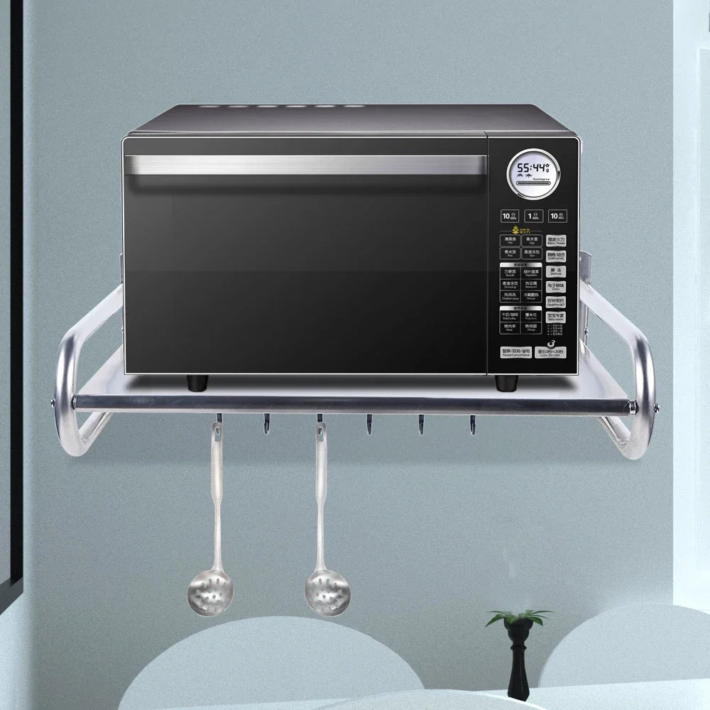 Wall-Mounted Kitchen Shelf with Utensil Hooks