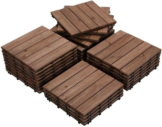 Wood Deck Tiles 12"X12" Snap Together Patio Flooring
